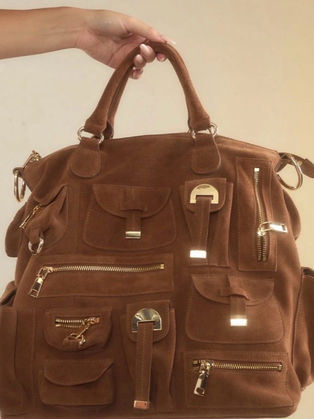 Cynthia Rowley Suede Tote in Tan with Gold Hardware - Picture 4 of 6